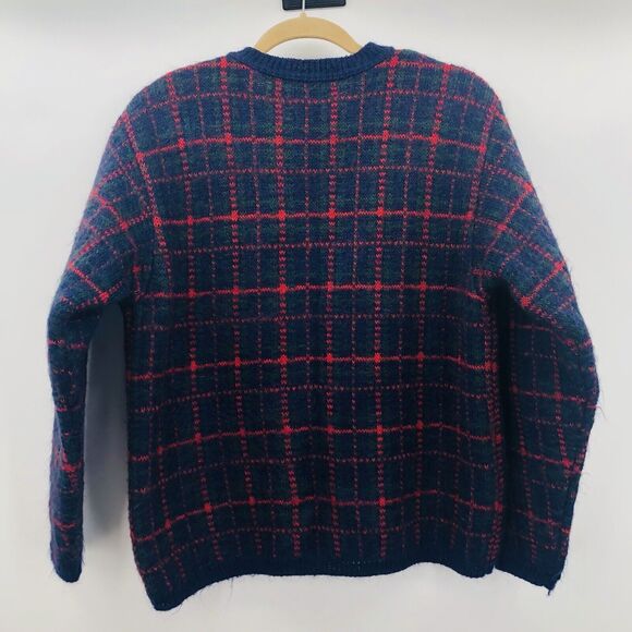 Vintage Equorian Heritage Mohair Blend Cardigan Sweater Navy Plaid Size M 14/16 - Picture 7 of 7